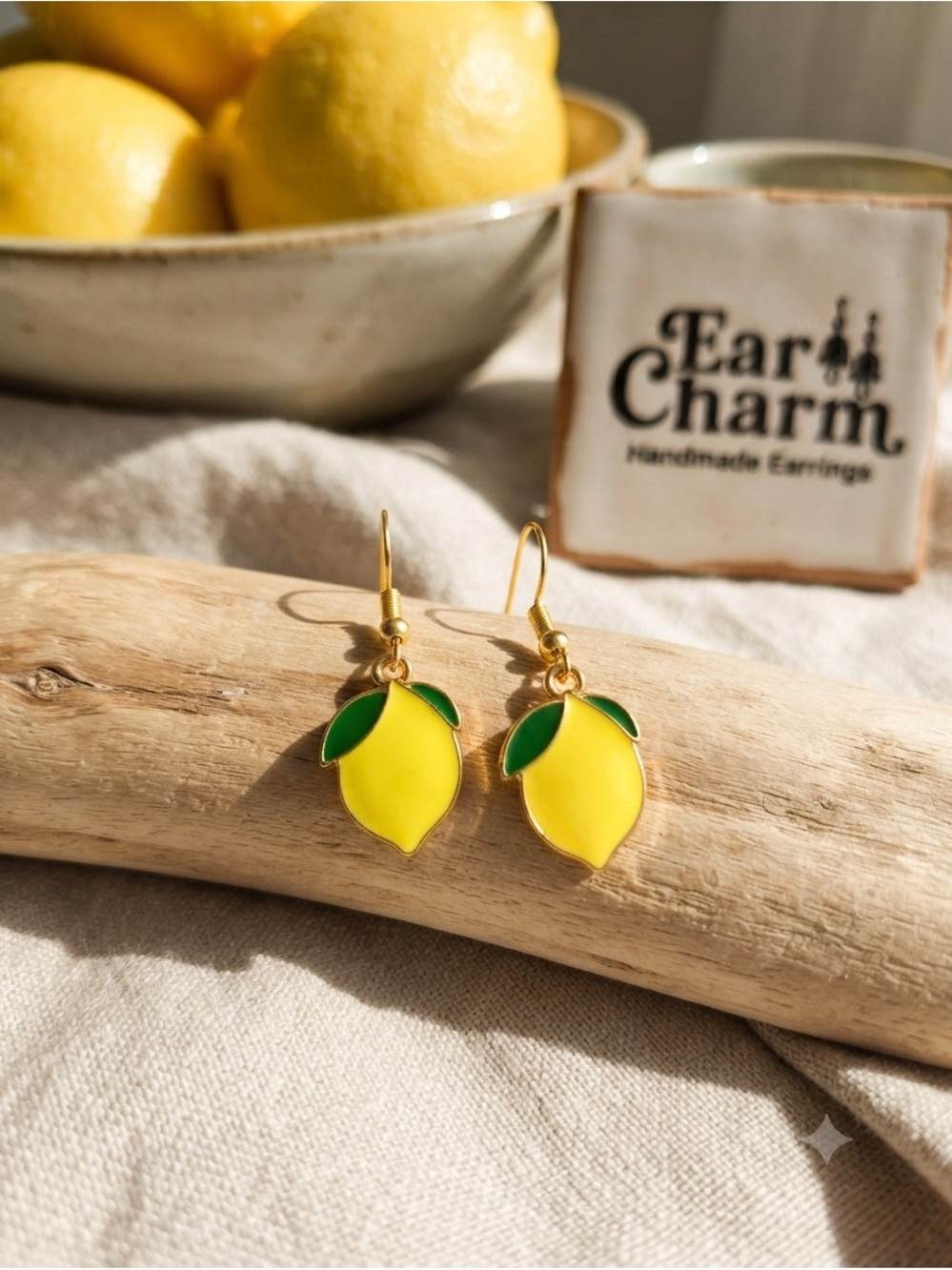 New- Lemon Drop Enamel Dangle Earrings - Yellow/Green